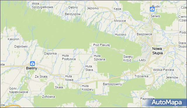 mapa Huta Szklana gmina Bieliny, Huta Szklana gmina Bieliny na mapie Targeo