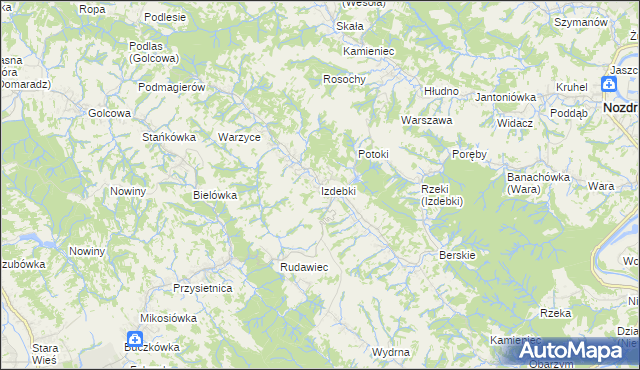 mapa Izdebki gmina Nozdrzec, Izdebki gmina Nozdrzec na mapie Targeo