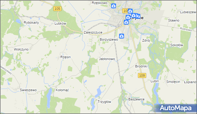 mapa Jabłonowo gmina Gryfice, Jabłonowo gmina Gryfice na mapie Targeo