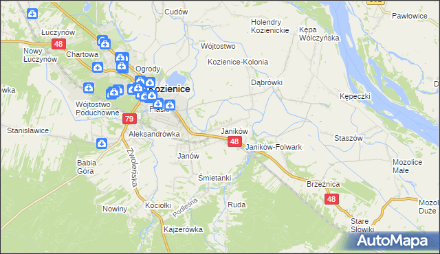 mapa Janików gmina Kozienice, Janików gmina Kozienice na mapie Targeo