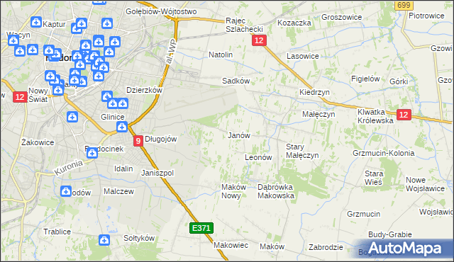 mapa Janów gmina Skaryszew, Janów gmina Skaryszew na mapie Targeo