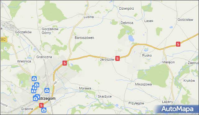 mapa Jaroszów gmina Strzegom, Jaroszów gmina Strzegom na mapie Targeo