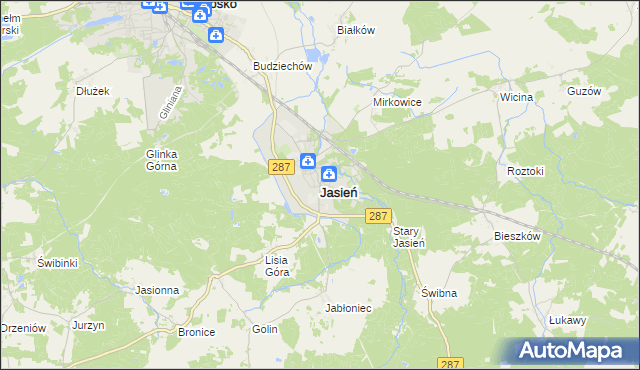 mapa Jasień powiat żarski, Jasień powiat żarski na mapie Targeo