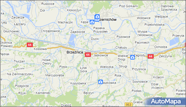 mapa Jaśkowice gmina Skawina, Jaśkowice gmina Skawina na mapie Targeo