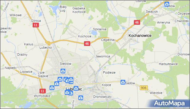 mapa Jawornica gmina Kochanowice, Jawornica gmina Kochanowice na mapie Targeo