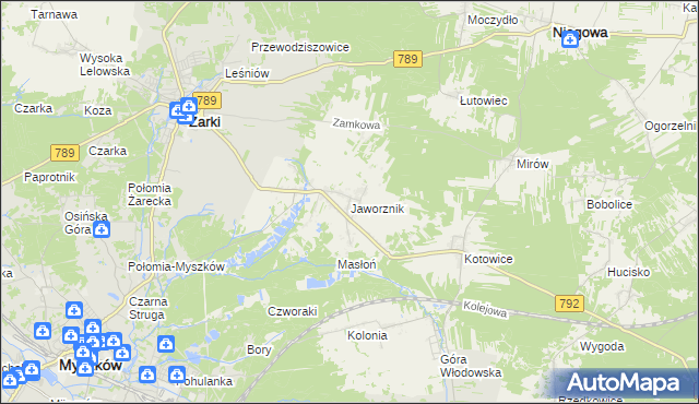 mapa Jaworznik gmina Żarki, Jaworznik gmina Żarki na mapie Targeo