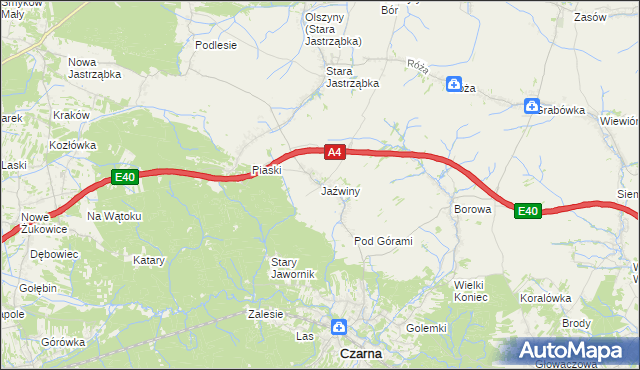 mapa Jaźwiny gmina Czarna, Jaźwiny gmina Czarna na mapie Targeo