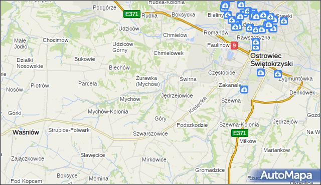 mapa Jędrzejowice gmina Bodzechów, Jędrzejowice gmina Bodzechów na mapie Targeo