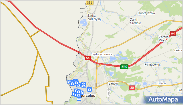 mapa Jędrzychowice gmina Zgorzelec, Jędrzychowice gmina Zgorzelec na mapie Targeo