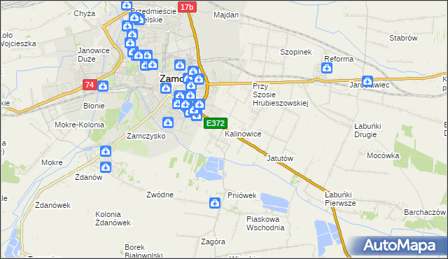 mapa Kalinowice gmina Zamość, Kalinowice gmina Zamość na mapie Targeo