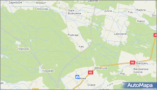 mapa Kały gmina Murów, Kały gmina Murów na mapie Targeo