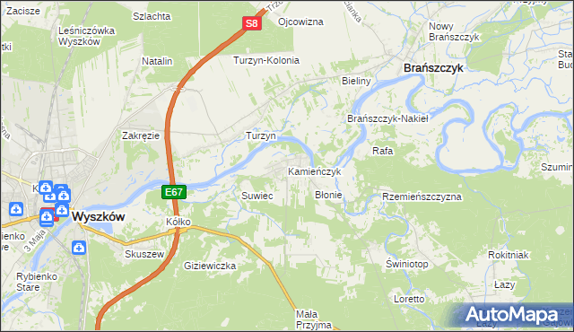 mapa Kamieńczyk gmina Wyszków, Kamieńczyk gmina Wyszków na mapie Targeo