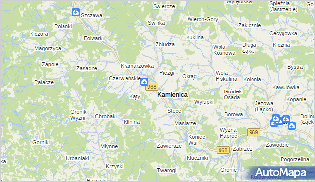 mapa Kamienica powiat limanowski, Kamienica powiat limanowski na mapie Targeo