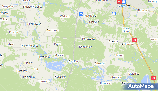 mapa Kamieniec gmina Żarnów, Kamieniec gmina Żarnów na mapie Targeo