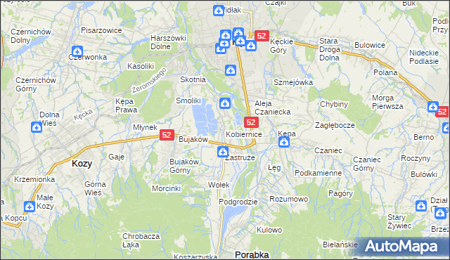 mapa Kobiernice, Kobiernice na mapie Targeo