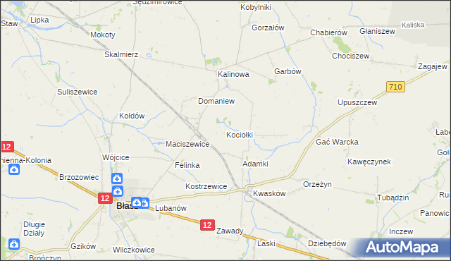 mapa Kociołki gmina Błaszki, Kociołki gmina Błaszki na mapie Targeo