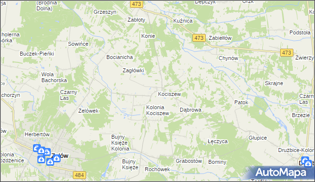 mapa Kociszew gmina Zelów, Kociszew gmina Zelów na mapie Targeo