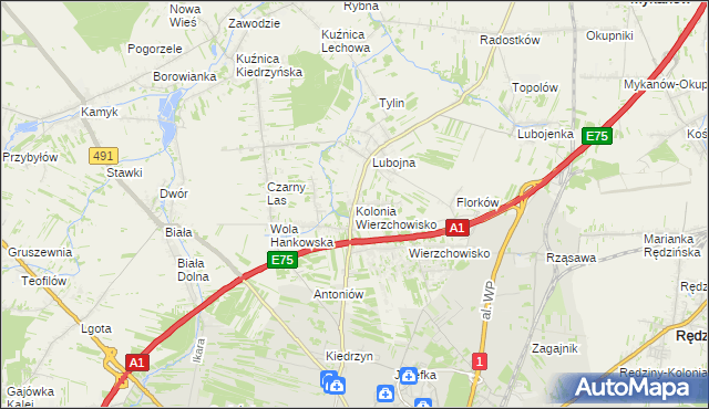 mapa Kolonia Wierzchowisko gmina Mykanów, Kolonia Wierzchowisko gmina Mykanów na mapie Targeo