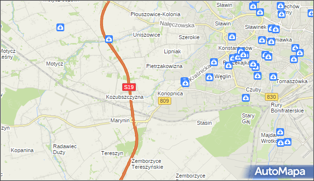 mapa Konopnica powiat lubelski, Konopnica powiat lubelski na mapie Targeo