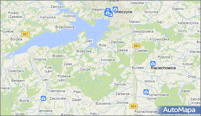 mapa Kornatka gmina Dobczyce, Kornatka gmina Dobczyce na mapie Targeo