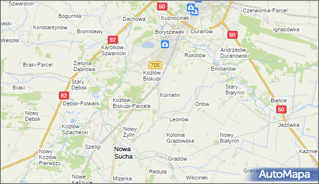 mapa Kornelin gmina Nowa Sucha, Kornelin gmina Nowa Sucha na mapie Targeo