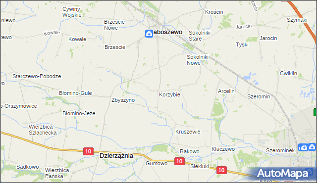 mapa Korzybie gmina Baboszewo, Korzybie gmina Baboszewo na mapie Targeo