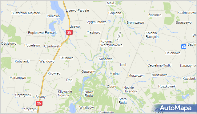 mapa Koszewo gmina Skulsk, Koszewo gmina Skulsk na mapie Targeo