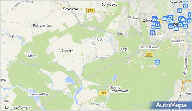 mapa Kotuń gmina Szydłowo, Kotuń gmina Szydłowo na mapie Targeo