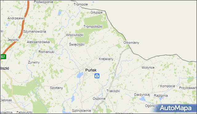 mapa Krejwiany gmina Puńsk, Krejwiany gmina Puńsk na mapie Targeo