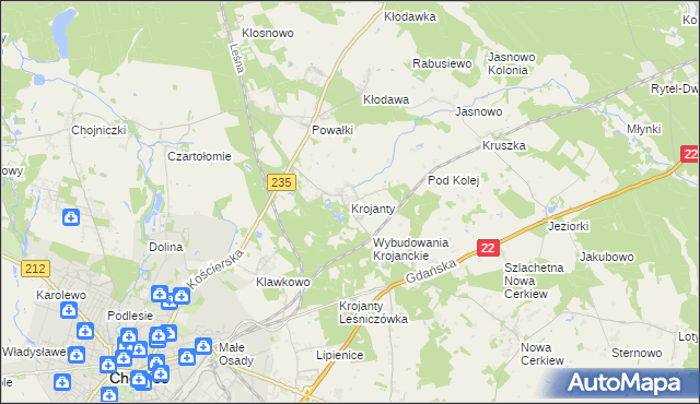 mapa Krojanty, Krojanty na mapie Targeo