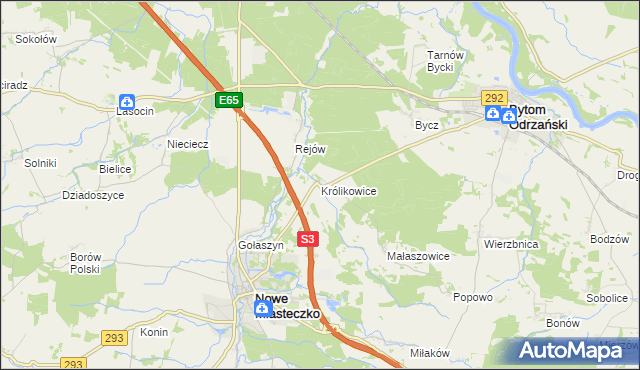 mapa Królikowice gmina Bytom Odrzański, Królikowice gmina Bytom Odrzański na mapie Targeo