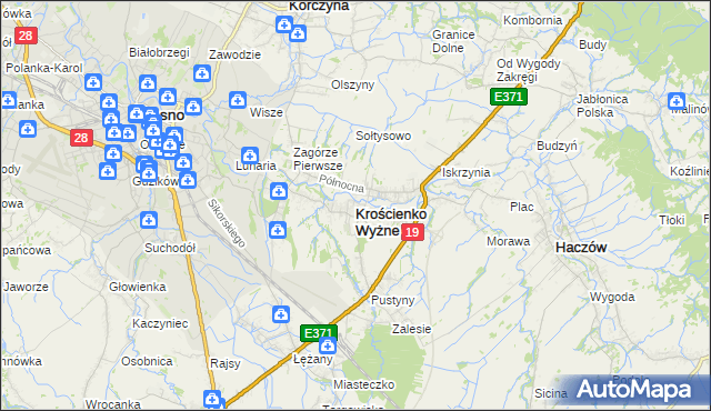 mapa Krościenko Wyżne, Krościenko Wyżne na mapie Targeo