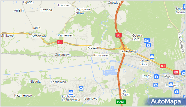 mapa Kruszyniec gmina Sicienko, Kruszyniec gmina Sicienko na mapie Targeo