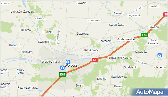 mapa Krzykowice gmina Wolbórz, Krzykowice gmina Wolbórz na mapie Targeo