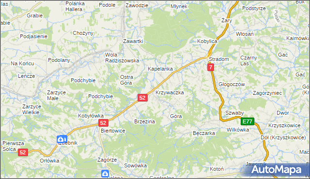 mapa Krzywaczka, Krzywaczka na mapie Targeo