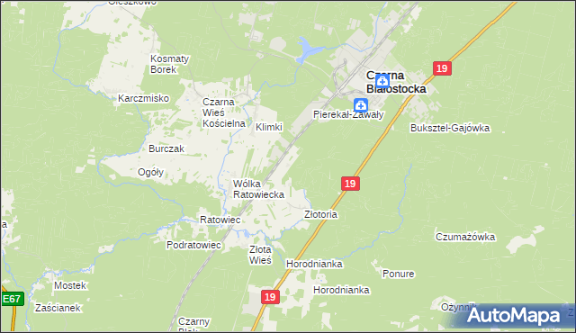 mapa Krzyżyk gmina Czarna Białostocka, Krzyżyk gmina Czarna Białostocka na mapie Targeo