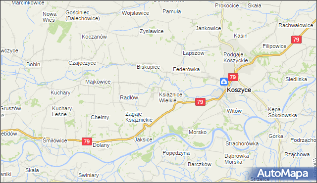 mapa Książnice Wielkie, Książnice Wielkie na mapie Targeo