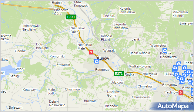 mapa Kunów powiat ostrowiecki, Kunów powiat ostrowiecki na mapie Targeo