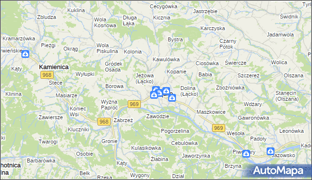 mapa Łącko powiat nowosądecki, Łącko powiat nowosądecki na mapie Targeo