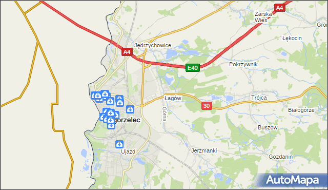 mapa Łagów gmina Zgorzelec, Łagów gmina Zgorzelec na mapie Targeo
