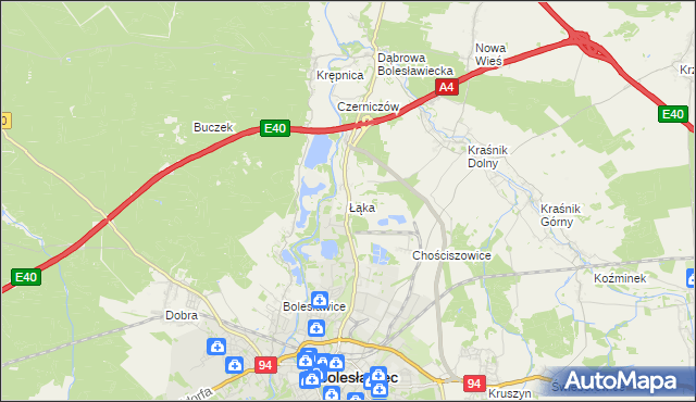 mapa Łąka gmina Bolesławiec, Łąka gmina Bolesławiec na mapie Targeo