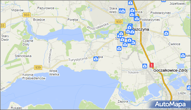 mapa Łąka gmina Pszczyna, Łąka gmina Pszczyna na mapie Targeo