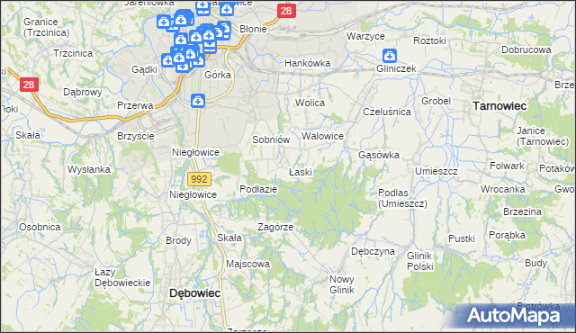 mapa Łaski gmina Jasło, Łaski gmina Jasło na mapie Targeo