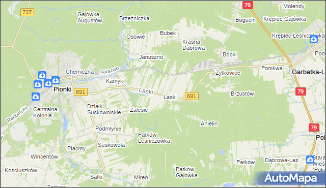 mapa Laski gmina Pionki, Laski gmina Pionki na mapie Targeo