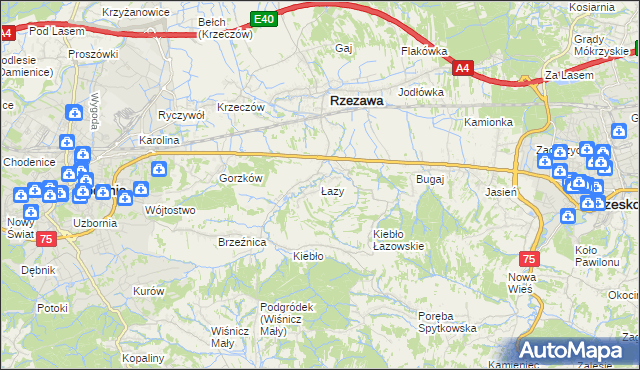 mapa Łazy gmina Rzezawa, Łazy gmina Rzezawa na mapie Targeo