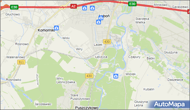 mapa Łęczyca gmina Komorniki, Łęczyca gmina Komorniki na mapie Targeo