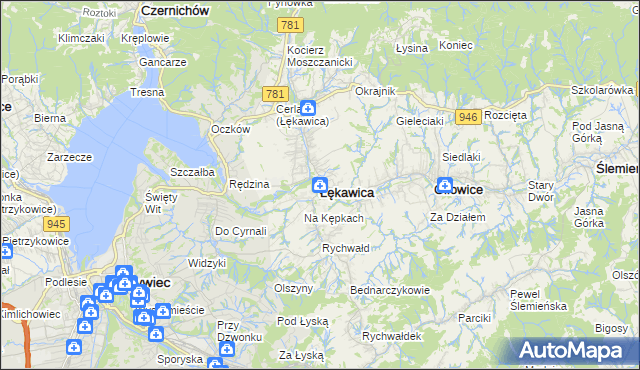 mapa Łękawica powiat żywiecki, Łękawica powiat żywiecki na mapie Targeo