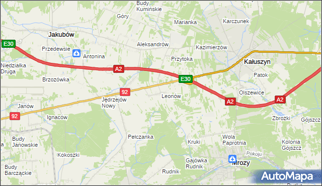 mapa Leonów gmina Kałuszyn, Leonów gmina Kałuszyn na mapie Targeo