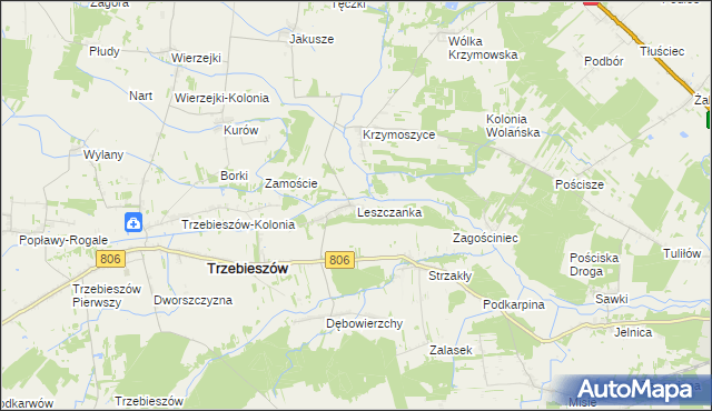 mapa Leszczanka gmina Trzebieszów, Leszczanka gmina Trzebieszów na mapie Targeo