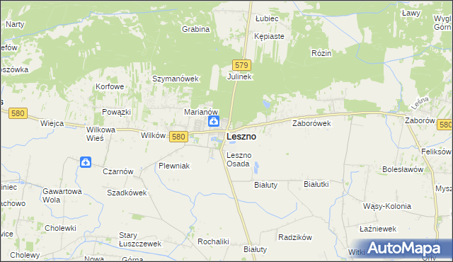 mapa Leszno powiat warszawski zachodni, Leszno powiat warszawski zachodni na mapie Targeo